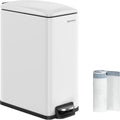 SONGMICS Slim Trash Can, 13-Gallon (50 L) Garbage Can for Narrow Spaces with Soft-Close Lid, Inner Bucket, and Step-on Pedal, Stainless Steel, 15 Trash Bags Included, White ULTB510W48