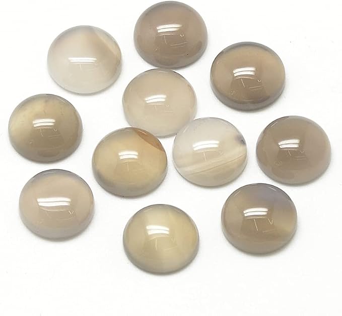 FASHEWELRY 50Pcs Natural Gray Agate Cabochons Flat Back Gemstone Cabochons Half by FASHEWELRY