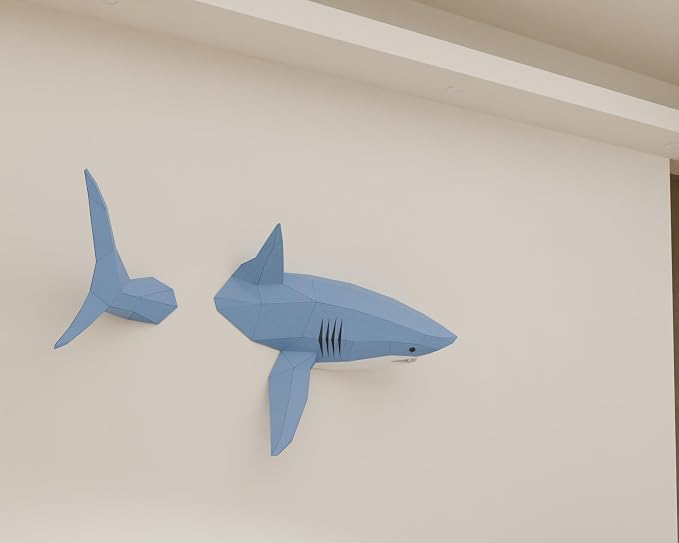 Shark on Wall Paper Sculpture, Right side, Pre-cut DIY Papercraft Kit, Handmade - Image 4