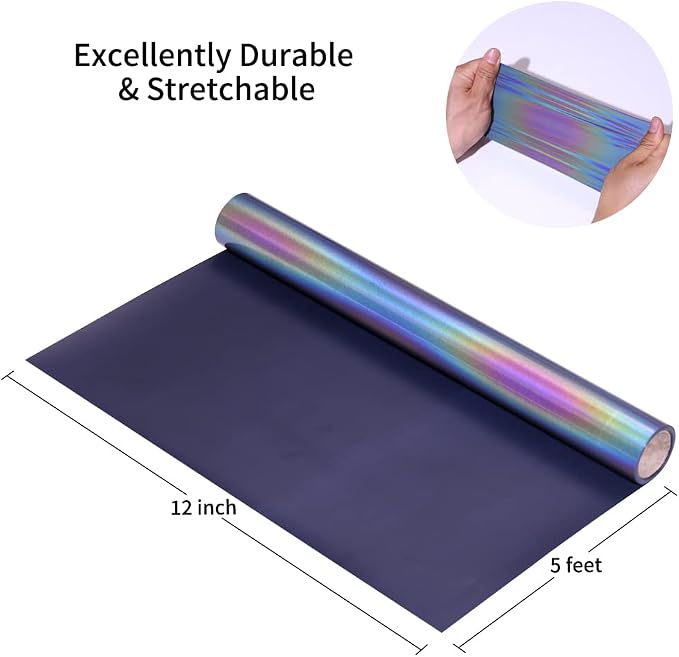 Reflective Heat Transfer Vinyl Reflective Rainbow HTV Vinyl Rolls Pack 12Inch x - Image 2