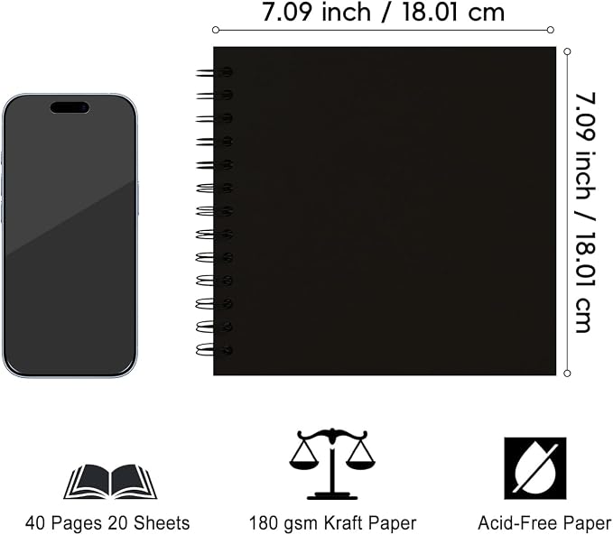 DIY Scrapbook Album 7x7 Inch, Hardcover Kraft Paper Scrap Book Photo Album - Image 3