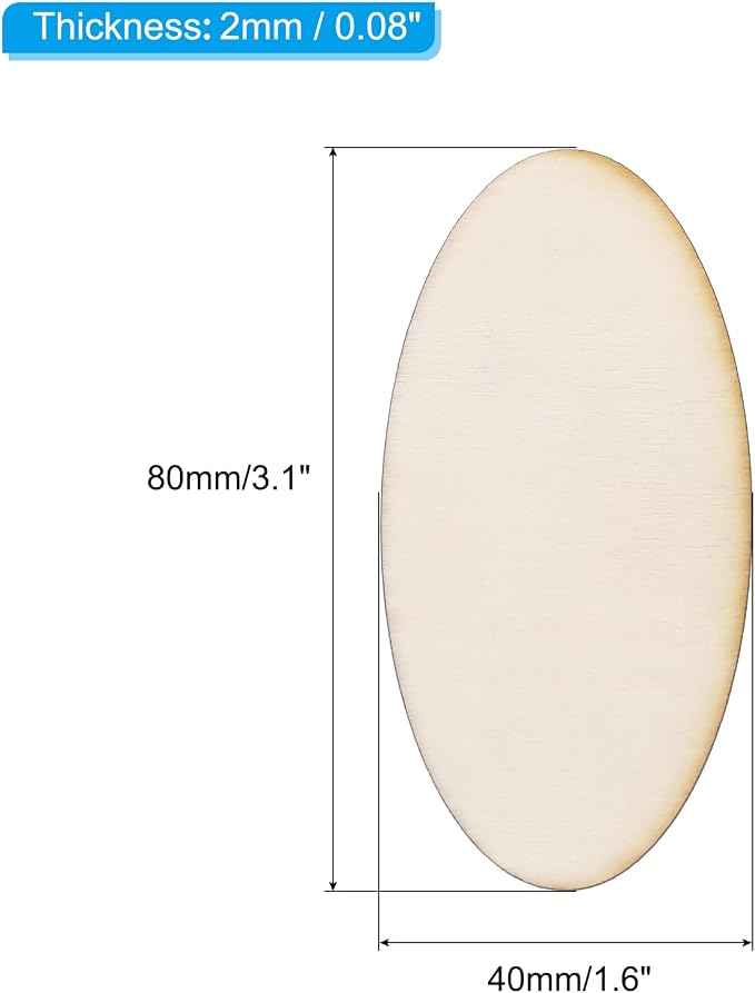 PATIKIL 60PCS Oval Wood Pieces 3.1 Inch Unfinished Oval Shape Wooden Blank - Image 2