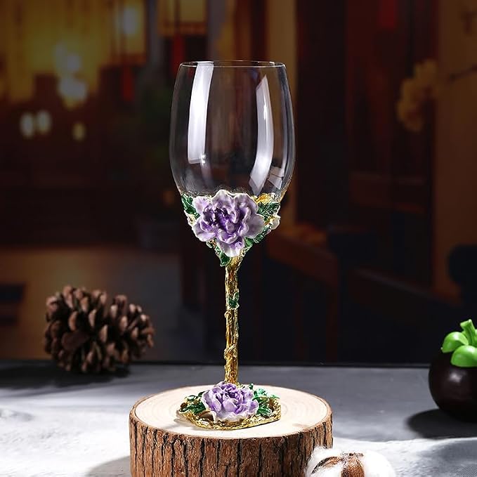 Simcat Handmade Painted Enamel Flower Glass Wine Glasses Transparent Refined - Image 3