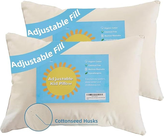 LOFE Organic Kids Pillow - 16x22 Youth Pillow 2 Pack with 100% Organic Cotton Shell, Adjustable Loft Organic plilow, Twin Pillow, Machine Washable, Soft, Perfect for Kids&Youth&Children