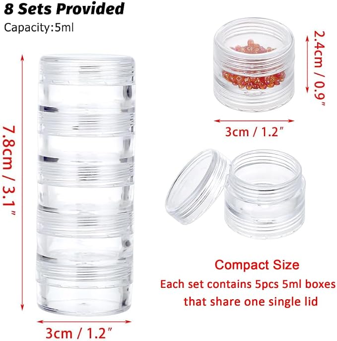 Hipiwe 8 Sets 5 Layers Clear Plastic Round Storage Jars Jewelry Bead Storage - Image 2