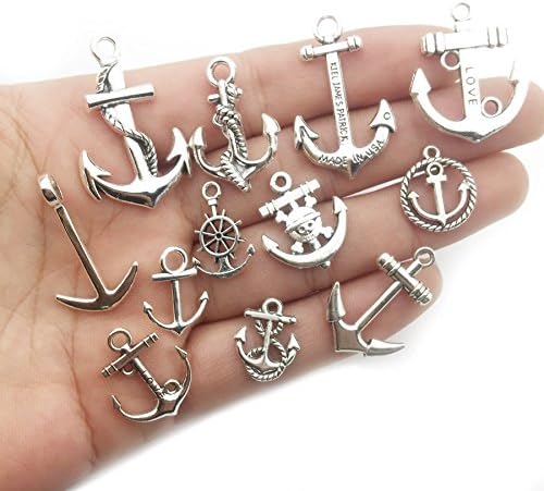 iloveDIYbeads 100g Craft Supplies Antique Silver Ship Wheel Anchor Charms - Image 3