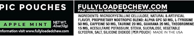 Fully Loaded Alpha Fuel Nootropic Pouches (Apple Mint Fuel) - Nootropic Energy Pouches with Caffeine, Alpha GPC, Tyrosine, Taurine, Guarana and More