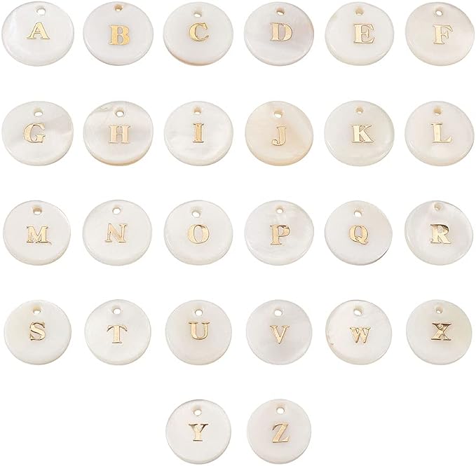 Beadthoven 104pcs Natural Freshwater Pearl Shell Letter Alphabet Charms Golden - Image 6
