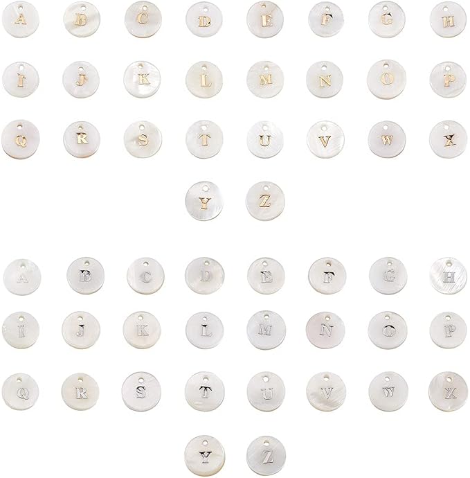 Beadthoven 104pcs Natural Freshwater Shell Letter Full A~Z Charms Metal - Image 2