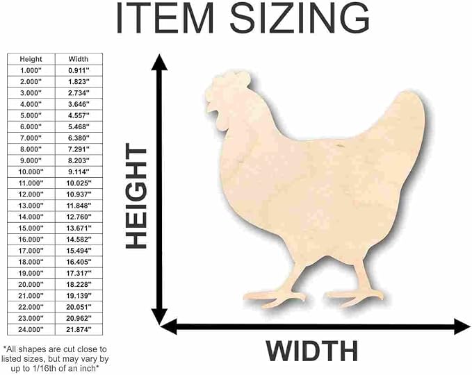Unfinished Wood Hen Chicken Shape Farm Animal Craft up to 46" DIY 18" / 1" - Image 3