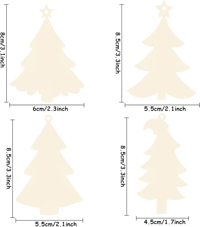 48Pcs Unfinished Paintable Blank Wooden Christmas Tree Festival Decoration - Image 2