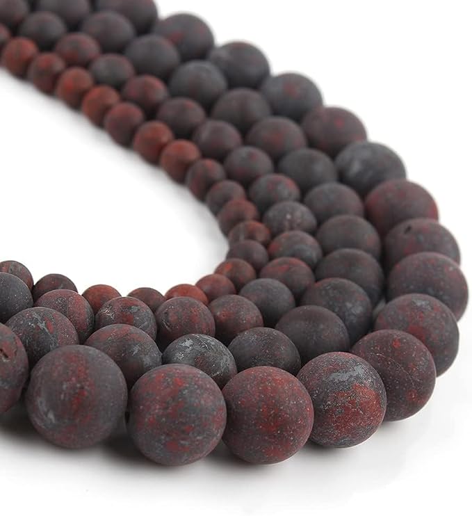 8mm Matte Red Flower Stone Bead, 15-Inch Matte Round Loose Stone Beads - Image 5