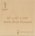 6 mm Baltic Birch Plywood 1/4 x 12 x 12 Inch, Box of 1 B/BB Grade Craft Wood by Woodpeckers