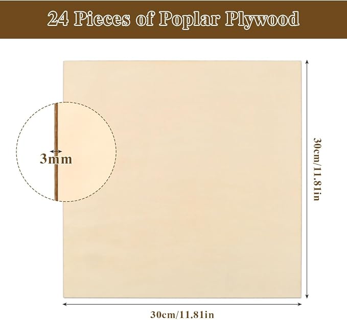 FOCCTS 24 Pack Basswood Sheets 1/8 x 12 x 12 inch, 3mm Plywood Sheets Balsa - Image 2