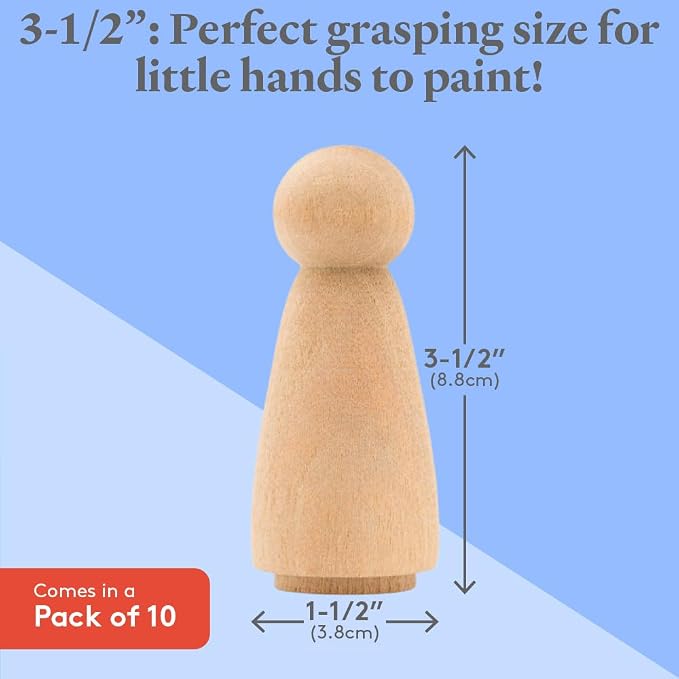 Wood Peg Dolls, 3.5 Inch Large Mom/Angel Shape Wooden Peg People, Strong Birch - Image 4