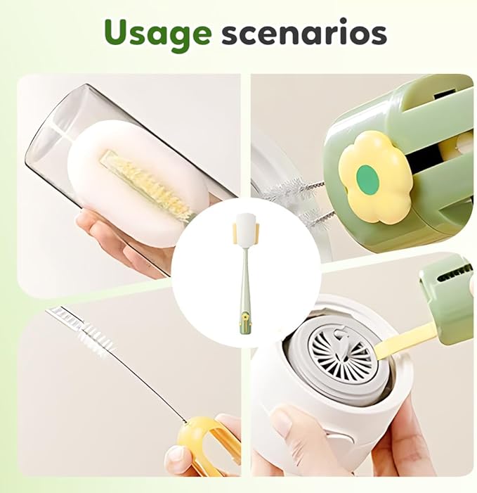 5 in 1 Bottle Cleaning Brush, Multifunctional Water Bottles Cleaner Brushs Portable Bottle and Lid Cleaning Brush Tool, Straw Cleaner Brushs for Baby Bottles Tumblers Glass Cups (2, White)
