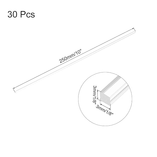 MECCANIXITY 30pcs Acrylic Square Rods 3mm x 250mm Clear Acrylic Dowel Rods - Image 2
