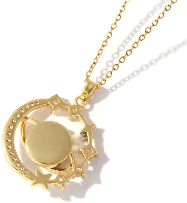 18K Gold Plated Diamond Saturn Pendant Choker Necklace Aesthetic Space Planet - Image 5