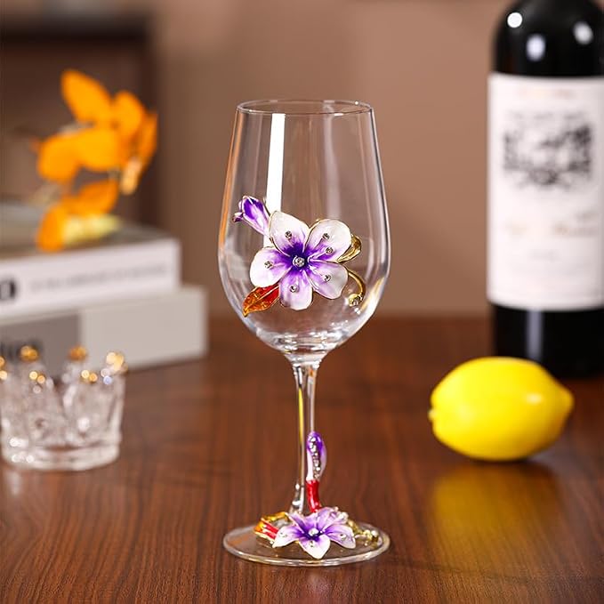 Simcat Handmade Painted Enamel Flower Glass Wine Glasses Transparent Refined - Image 3