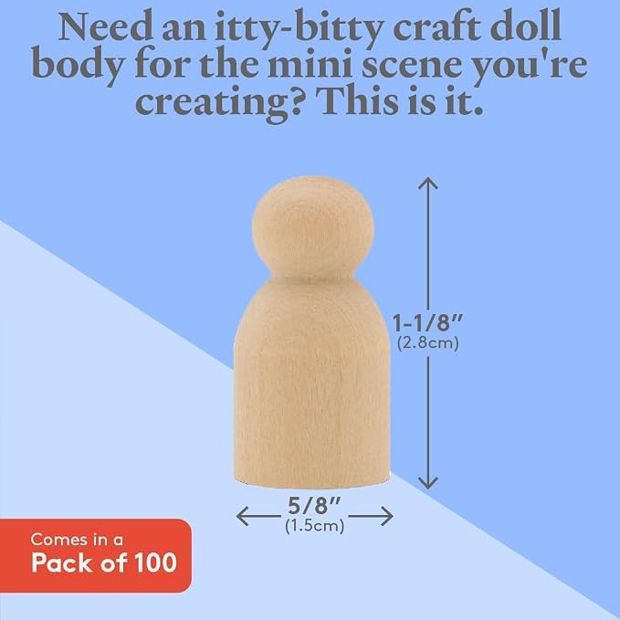 Wood Peg Dolls, 1-1/8 Inch Baby Shape Peg People, Strong Birch Wood People - Image 4