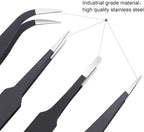 6PCS Precision Tweezers Set, Upgraded Anti-Static Stainless Steel Curved of - Image 3