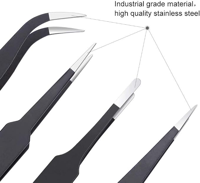 6PCS Precision Tweezers Set, Upgraded Anti-Static Stainless Steel Curved of - Image 3