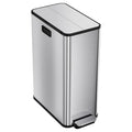 14.8 Gallon / 56L Kitchen Trash Can with Wing Lid, 2 x 7.4Gal Dual Compartments Slim Stainless Steel Garbage Can with 2 Removable Inner Buckets, Fingerprint-Proof Step Rubbish Bin With Soft-Close Lid