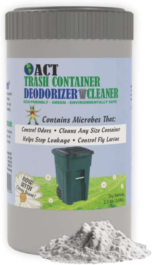 ACT Trash Deodorizer and Cleaner | Eliminates Odors Controls Garbage Sludge | for Garage and Outdoor Bins | Dry Powder Eco-Friendly 2.5lb