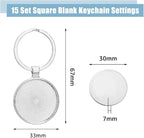 DICOSMETIC 15 Sets Keychain Pendant Tray 30mm/1.18" Platinum Alloy Cabochon - Image 2