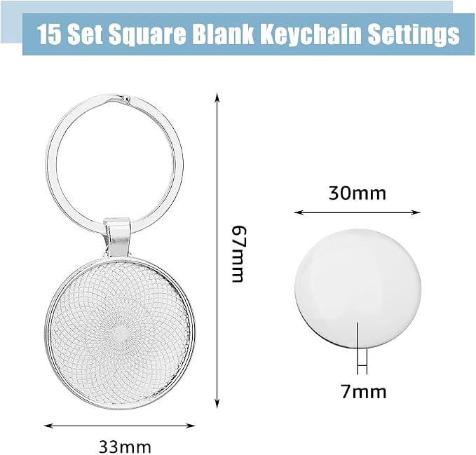 DICOSMETIC 15 Sets Keychain Pendant Tray 30mm/1.18" Platinum Alloy Cabochon - Image 2