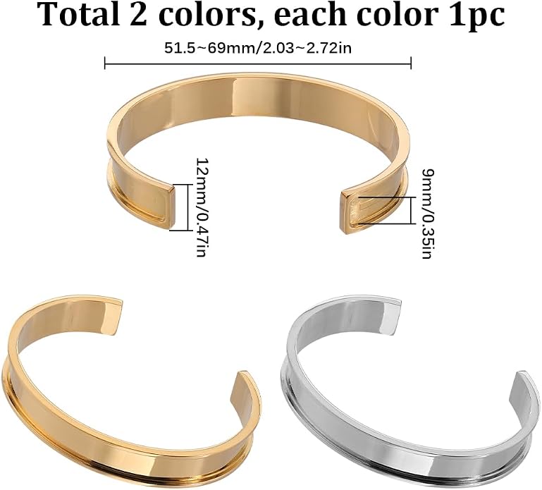SUNNYCLUE 2Pcs Bracelet Blanks Stainless Steel Cuff Bracelets 12mm Wide | - Image 2