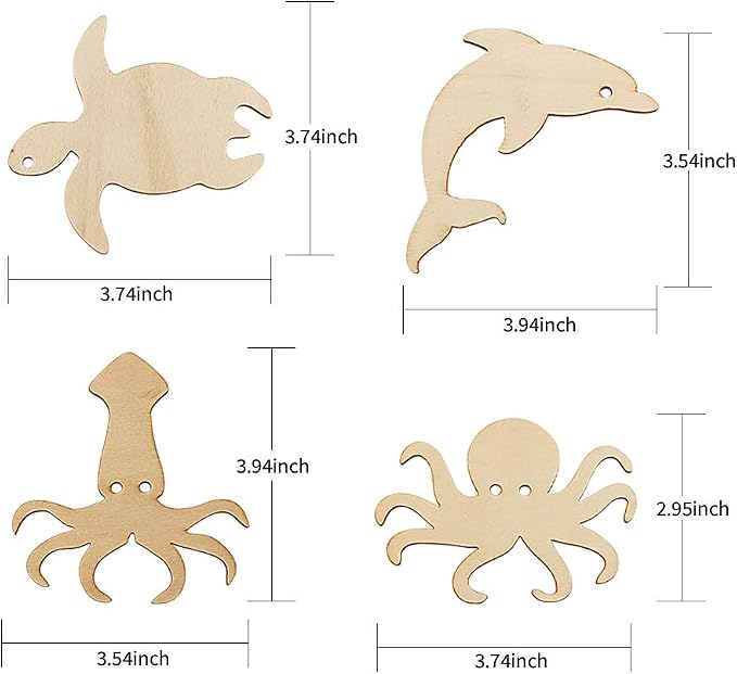 48 Pack Unfinished Wooden Ocean Sea Animal Life Cutouts, Seahorse Shapes Model - Image 3