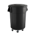 55 Gallon Black Round Commercial Trash Can with Lid and Dolly