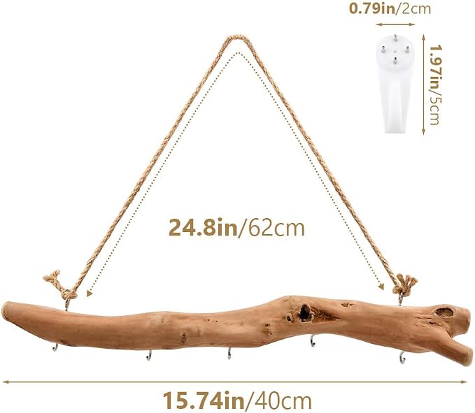15Inch Driftwood Wall Hanging Jewelry Organizer - Image 2