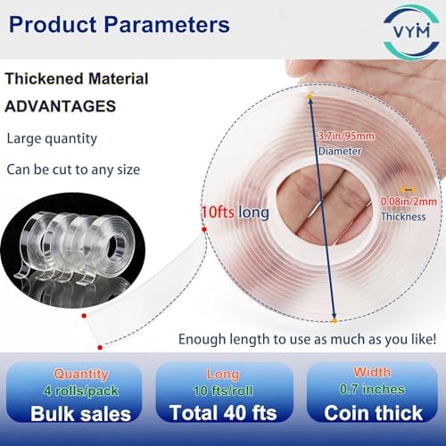 4Rolls Thicker 2mm, Nano Double Sided Mountinging Heavy Duty Tape, 2 Sides - Image 4