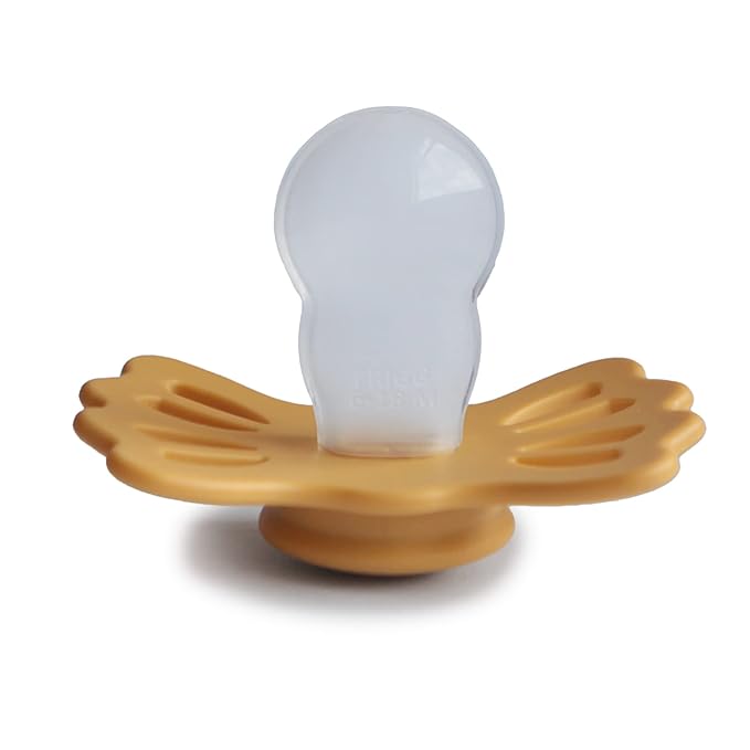 FRIGG Lucky Symmetrical SilkySoft Silicone Baby Pacifier | Made in Denmark | BPA-Free (Great Gray/Honey Gold, 6-18 Months)