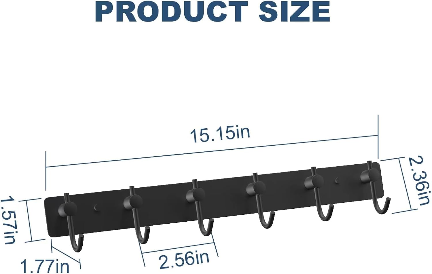 VAEHOLD Wall Hooks for Hanging, Black Coat Rack Wall Mount with 6 Coat Hooks, Towel Hanger, Hat Hooks, Robes Hook in Bathroom, Bedroom, Kitchen, Living Room (1PACK)