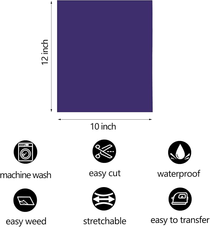 FUNKAKA Purple HTV Heat Transfer Vinyl Bundle, 10 Sheets Sticky HTV Vinyl - Image 3
