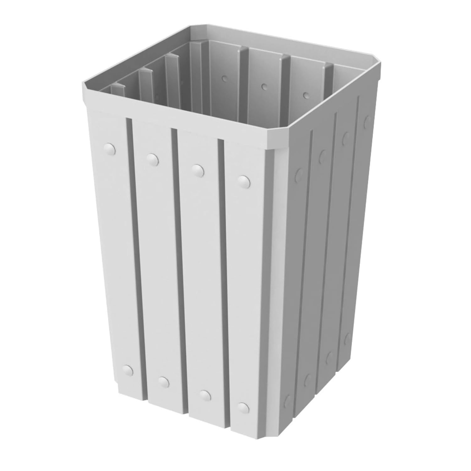 32 Gallon Square Slatted 100% Recycled Plastic Heavy-Duty Commercial Outdoor or Indoor Trash Can with Push Top Lid | Great for Schools and Businesses - White