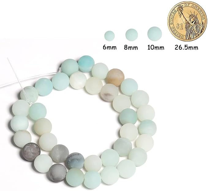 60pcs Natural Matte Amazonite Gemstone Beads，6mm Frosted Round Loose Stone Beads - Image 2