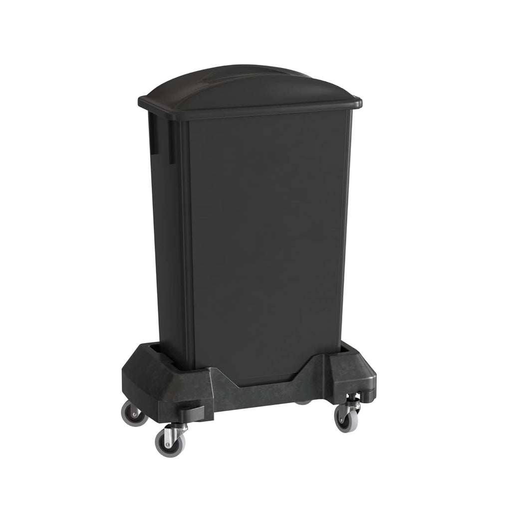 23 Gallon Black Slim Jim Trash Can with Flat Lid with Handle and Dolly