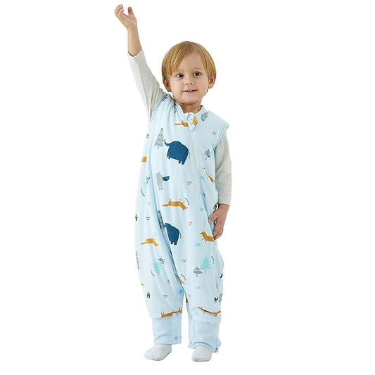 Duomiaomiao 2.5 TOG Toddler Sleep Sack 3-4T 100% Cotton Winter Side Open Zipper Baby Sleep Sack with Feet, Warm Toddler Wearable Blanket