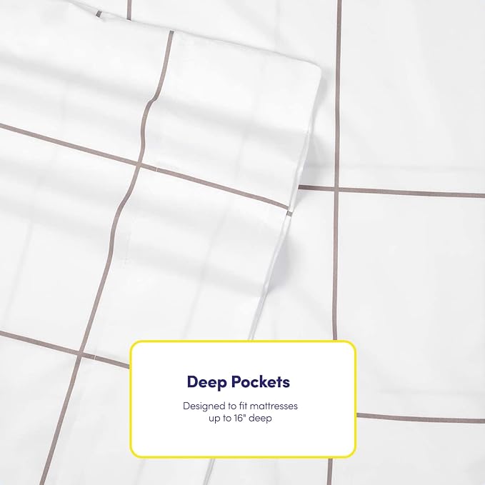 Queen Sheets Window Pane White - Image 5