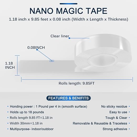 SANKEMU Double-Sided Tape Heavy Duty 9.84 FT x 1.18 in – Clear Removable - Image 2