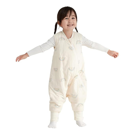 Duomiaomiao 1.5 TOG Toddler Sleep Sack 36-48 Months 100% Cotton Four Season Side Open Zipper Baby Sleep Sack with Feet, Breathable Toddler Wearable Blanket