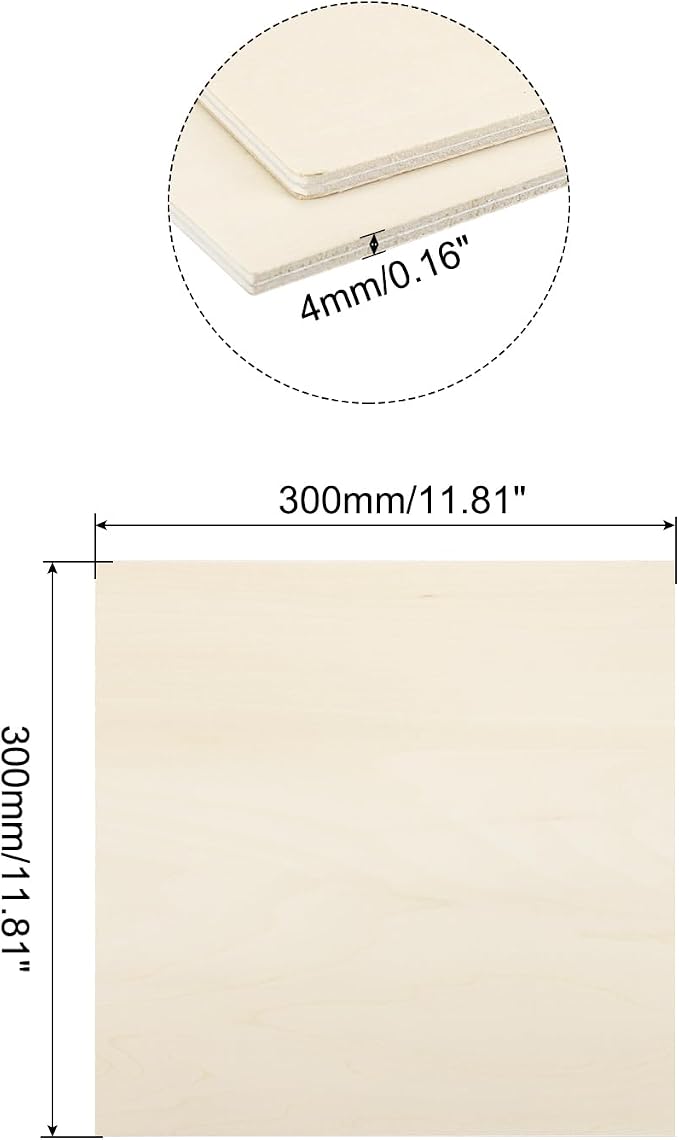 MECCANIXITY 3pcs Basswood Sheets 12 x 12 x 5/32 Inch Unfinished Wood Boards - Image 2