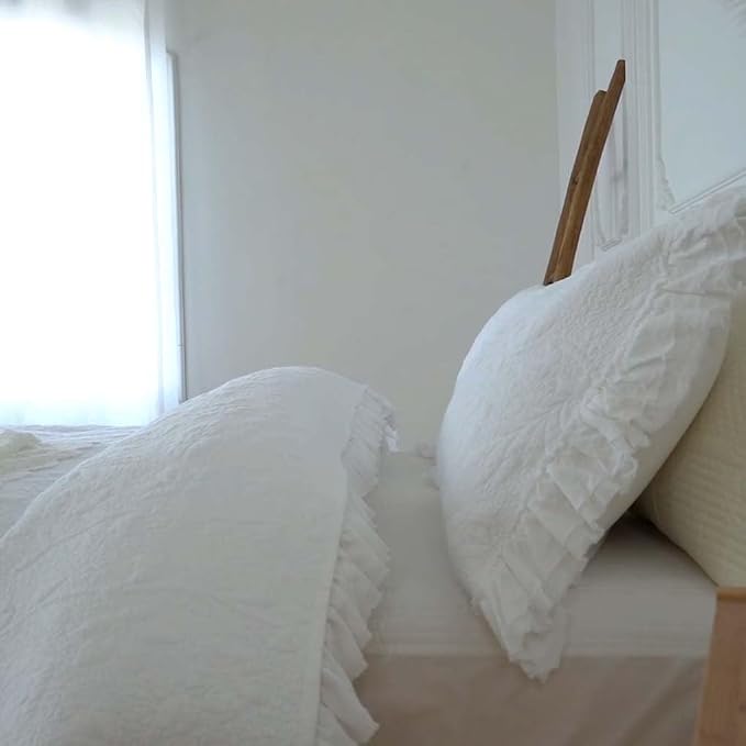 Brandream White Quilts King Size Cotton Matelasse Coverlet Set Cottagecore - Image 5