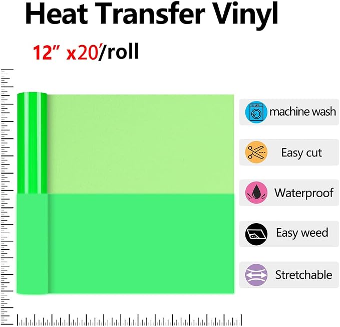HTVVETUR Glow in The Dark HTV Heat Transfer Vinyl Roll 12 Inch by 20 Feet Iron - Image 2