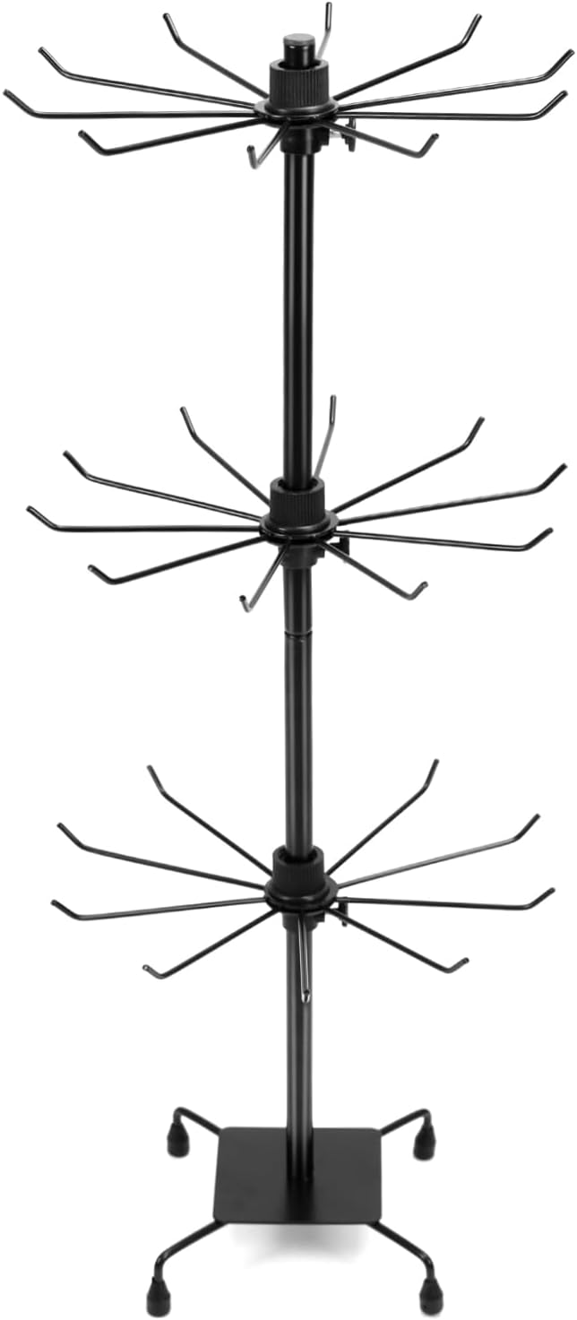 QWORK 3-Tier Rotating Metal Jewelry Display Stand – Adjustable Tabletop Holder by QWORK