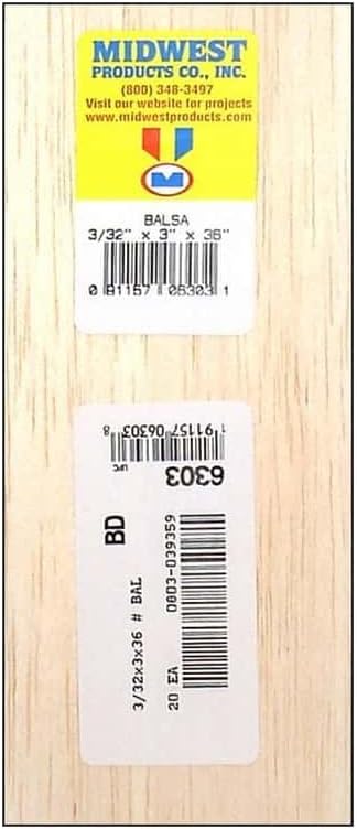 6303 Balsa Wood, 3/32 x 3 x 36-in. by Midwest+Products